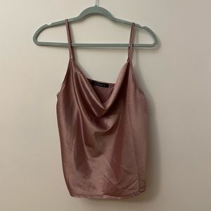 satin cowl neck tank top - miessial